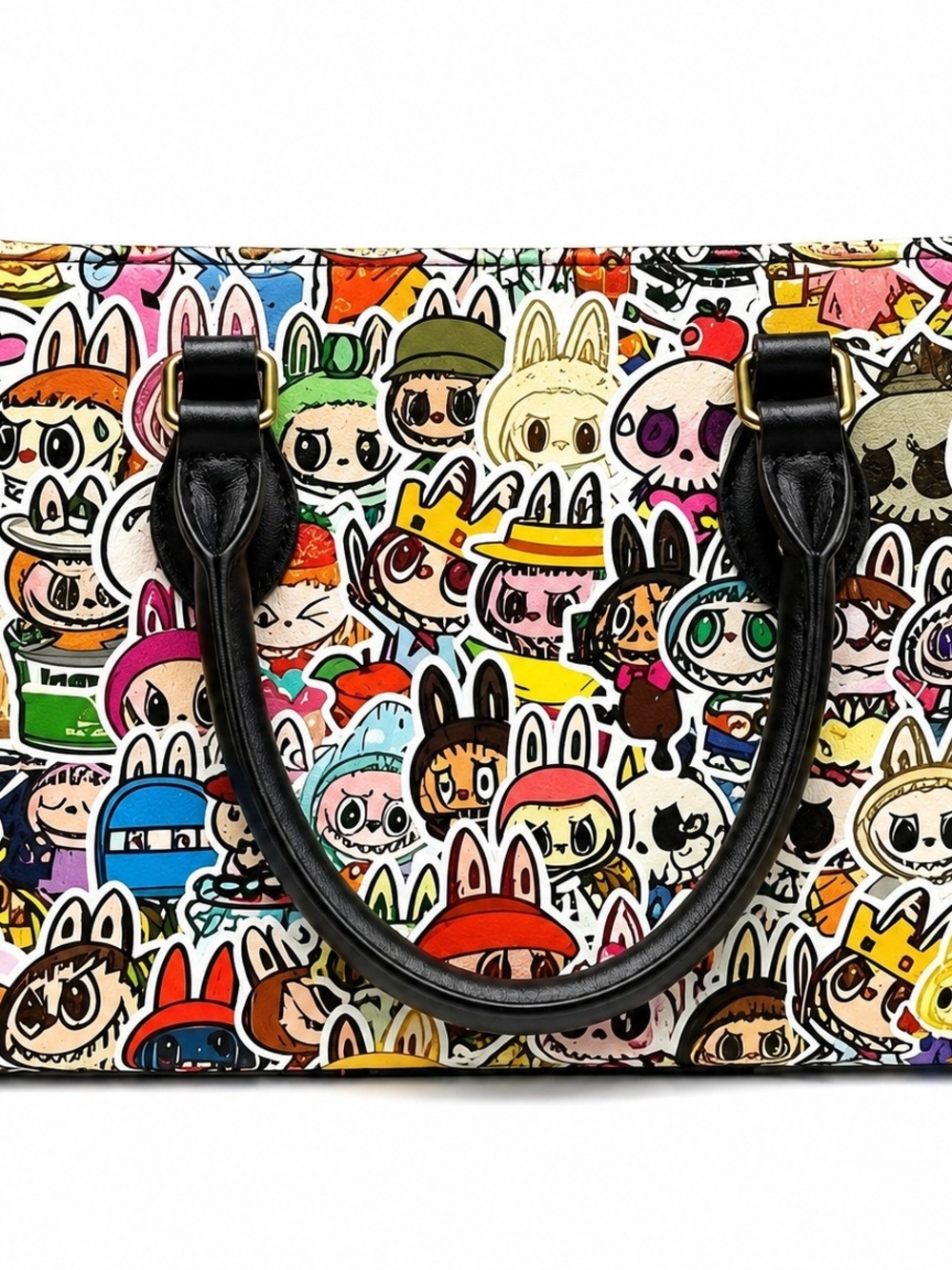 Colorful Character Print Small Pets Carrier Tote - Black Handles